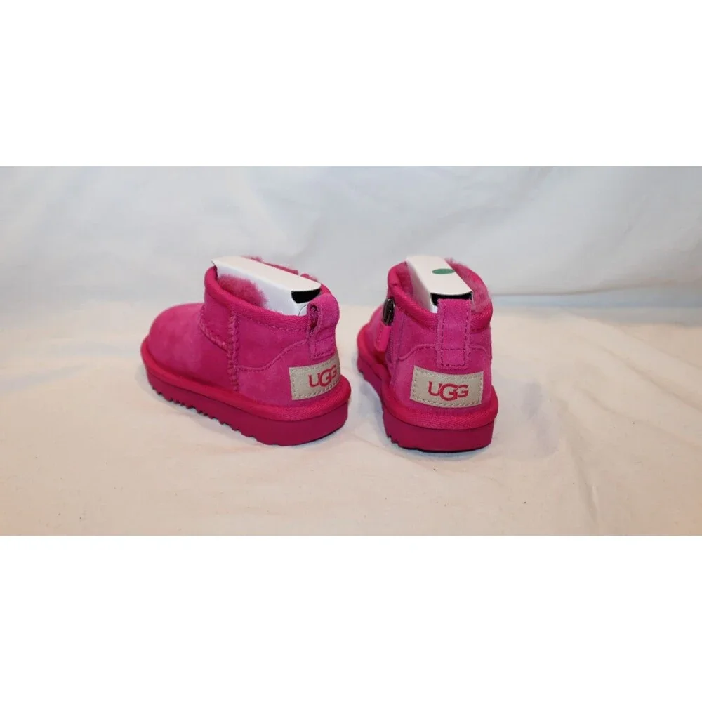 UGG Classic Ultra Mini Zip Suede Shearling Lined Boots Toddler 6 PINK NIB